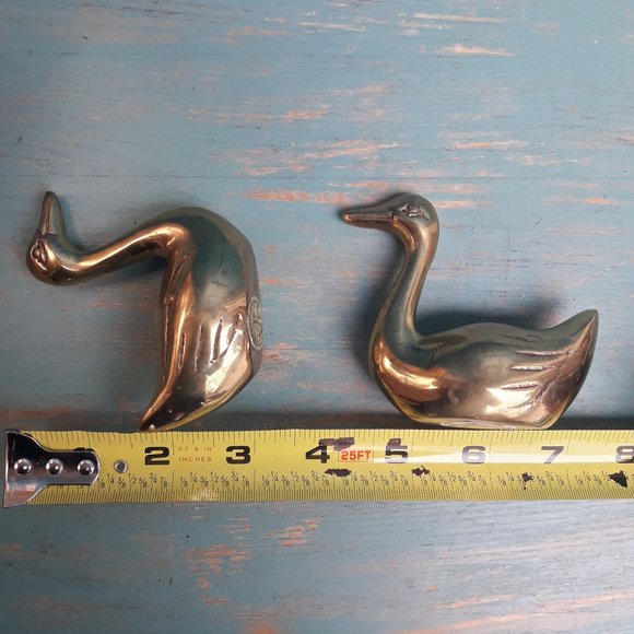 Brass Ducks Geese Set of 2 Vintage Figurine Birds Animals MCM Mid Century Gold - Picture 10 of 16